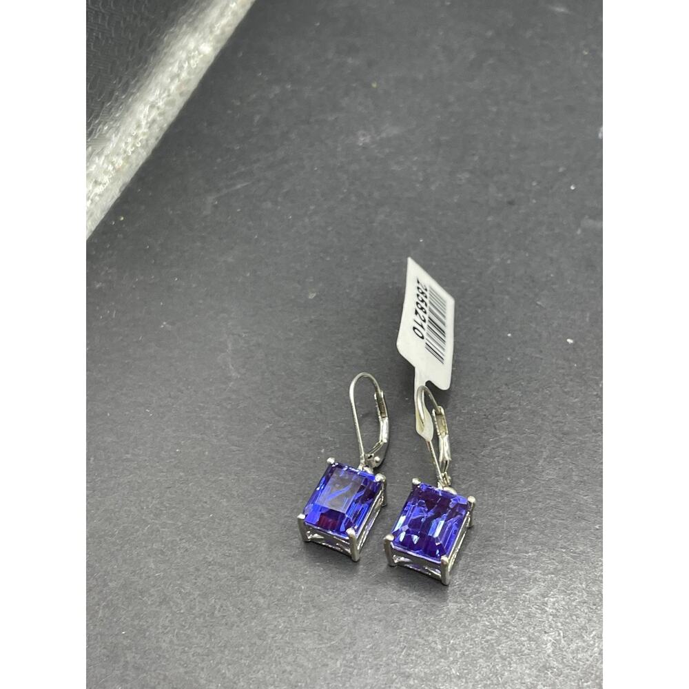 925 Sterling Silver Rectangle Dangle Earrings Blue Gemstone Leverback Jewelry - Picture 4 of 8